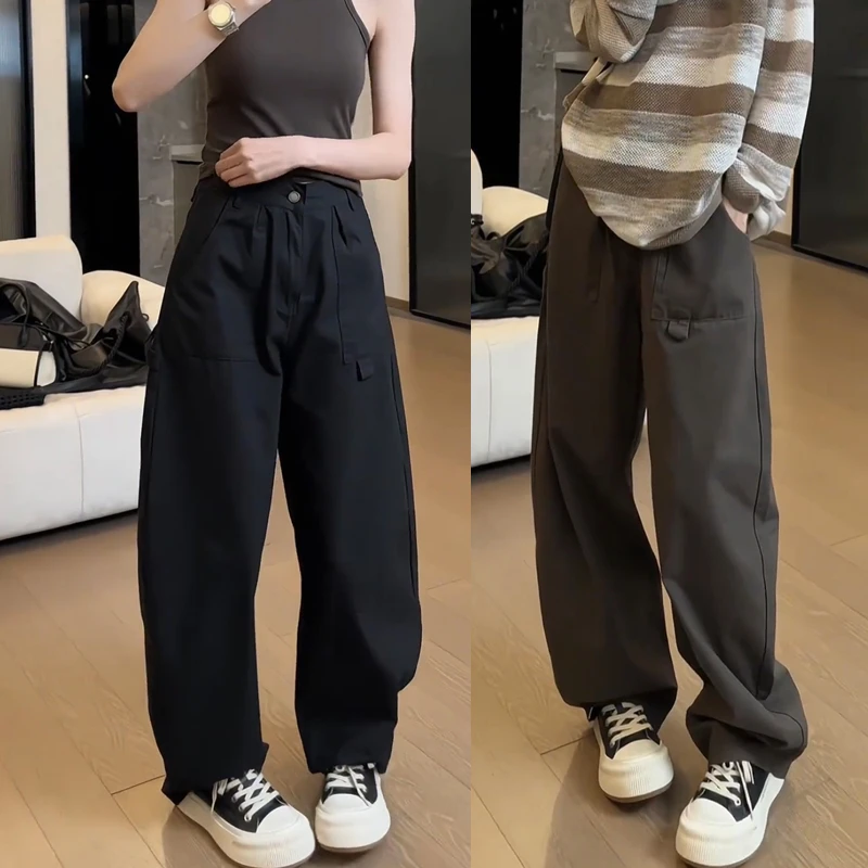 2025春季新款宽松休闲裤女韩版高腰工装裤百搭瘦版阔腿裤奶奶裤潮