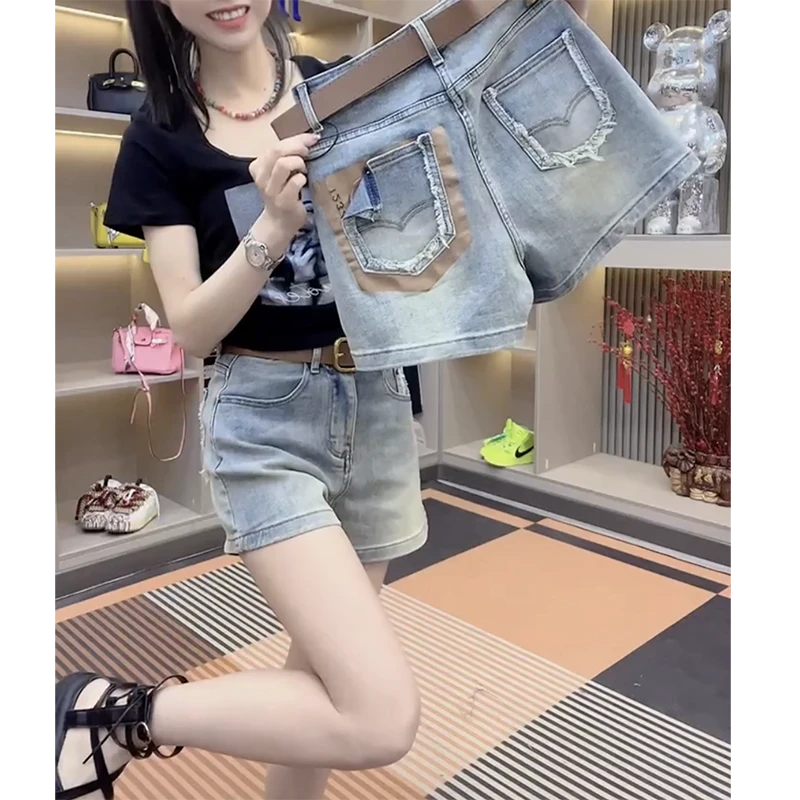 2025新款大码高腰牛仔短裤女夏季胖mm小个子宽松显瘦a字阔腿热裤