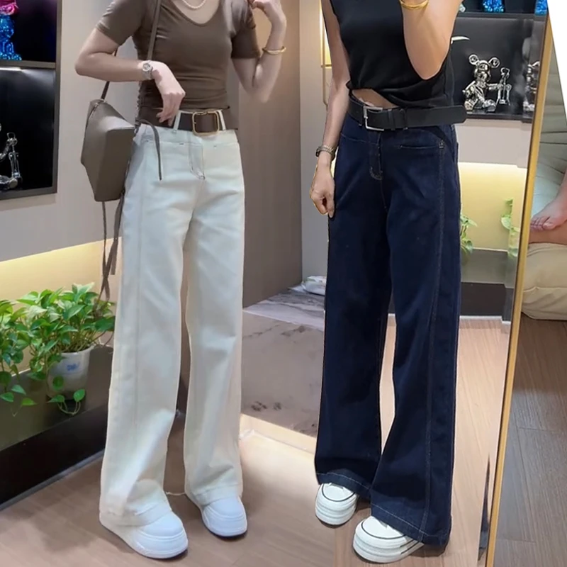 2024早秋直筒阔腿裤女宽松显瘦垂感牛仔裤胖妹妹大码韩版高腰裤子