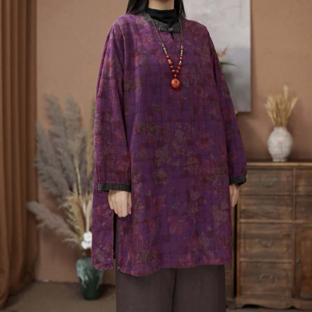 【原制原味】早春新款6539亚麻炒色做旧提花宽松时尚下摆开叉袍子