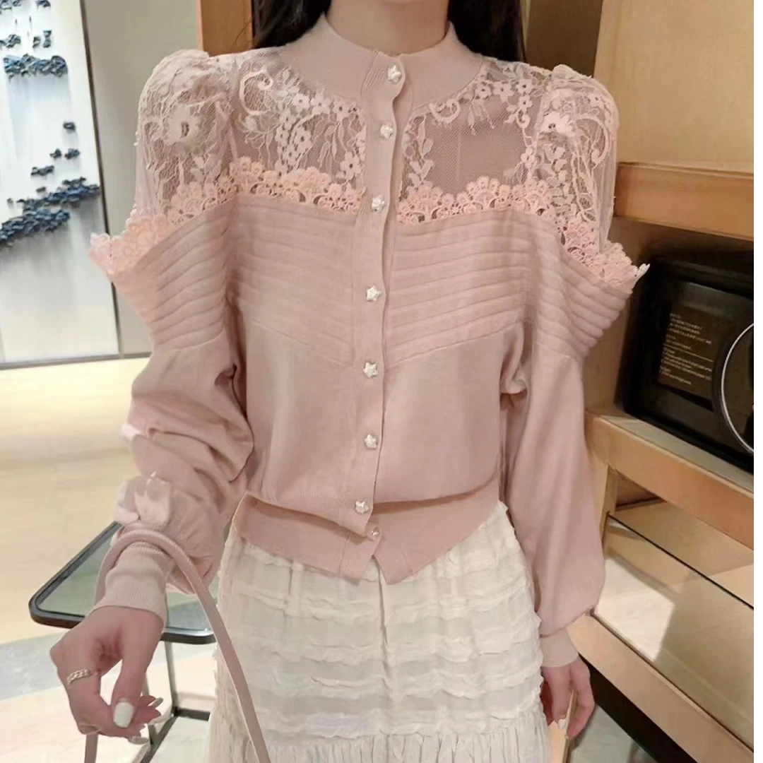 【北栀】拼接蕾丝设计师款针织衫810852