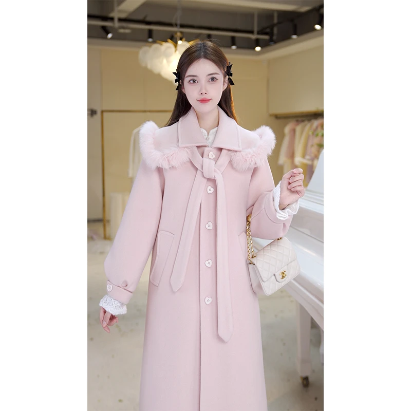 【白天鹅羽绒服版】披肩狐狸毛领羊毛羽绒服大衣811154