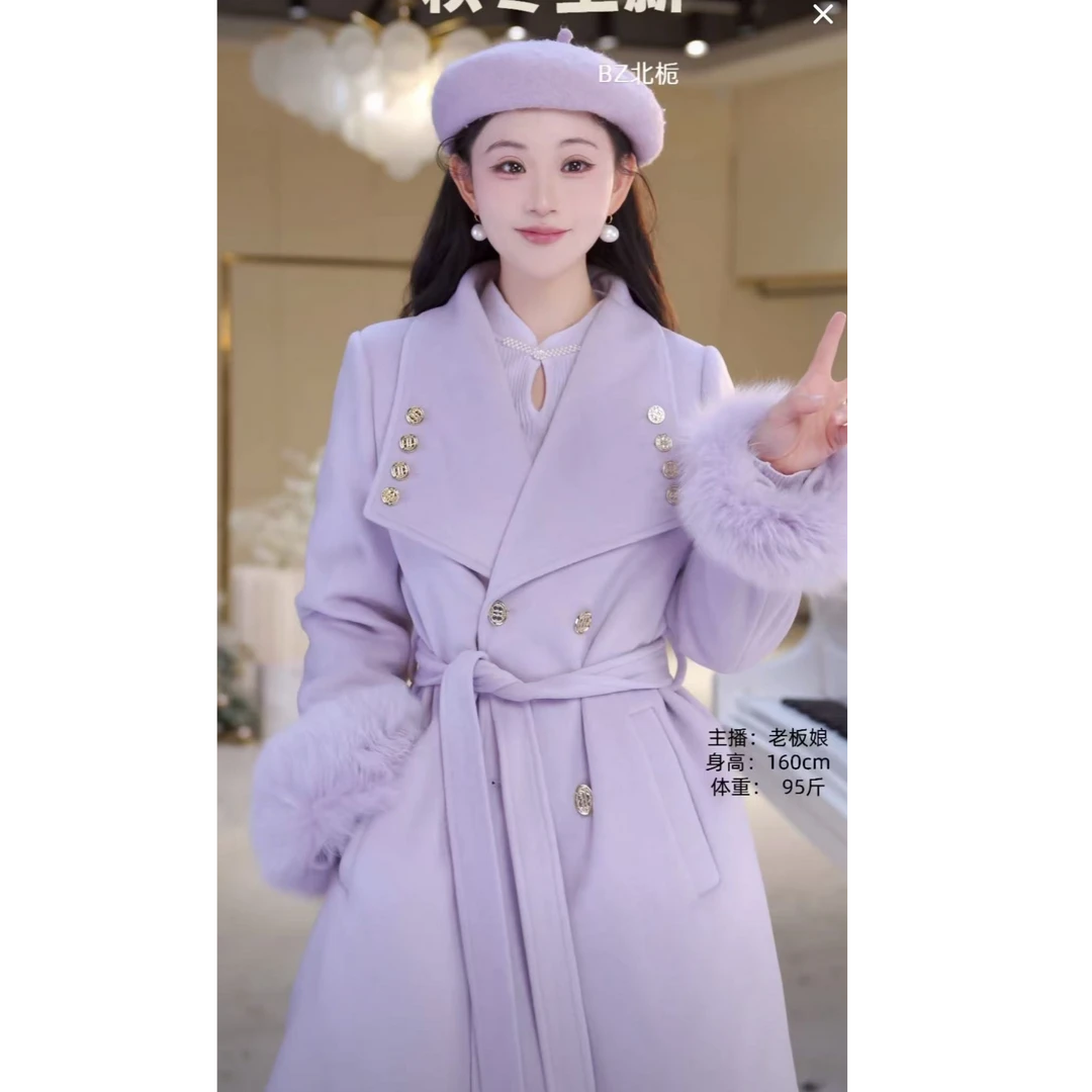 【北栀】【时尚巴黎】千金风翻领钉扣羽绒大衣 813491