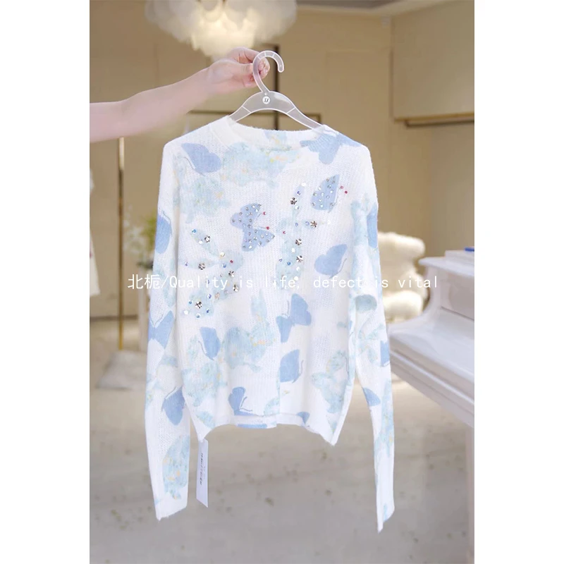 【北栀】蝴蝶钉珠重工套头毛衣812806