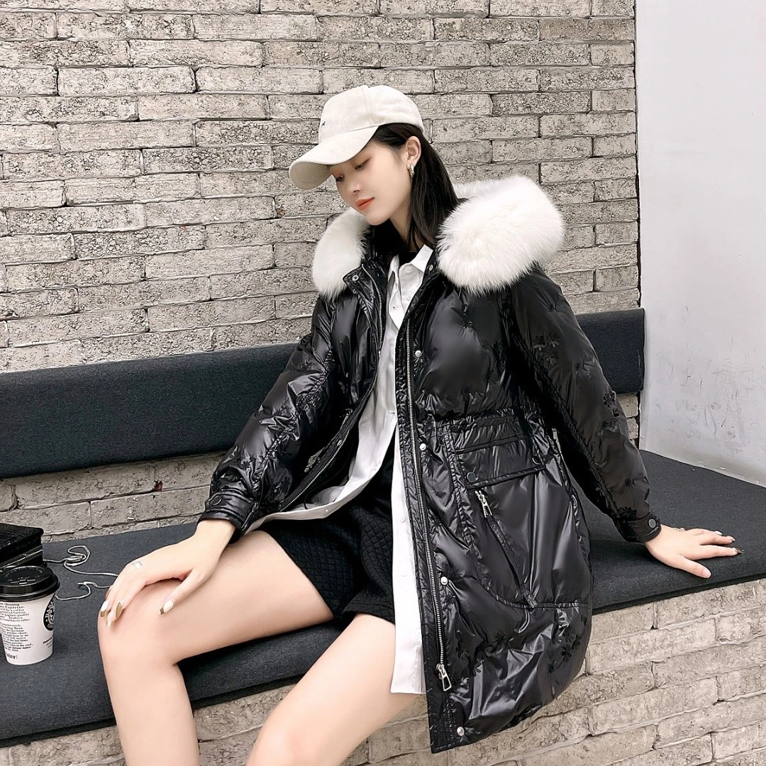 【北栀】刺绣连帽羽绒服配毛领 722963