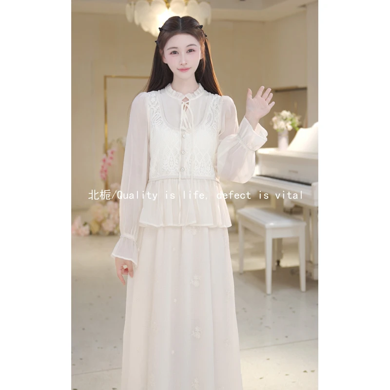 【北栀】【法式公主】法式气质拼接上衣+松紧腰半身裙812436+812346