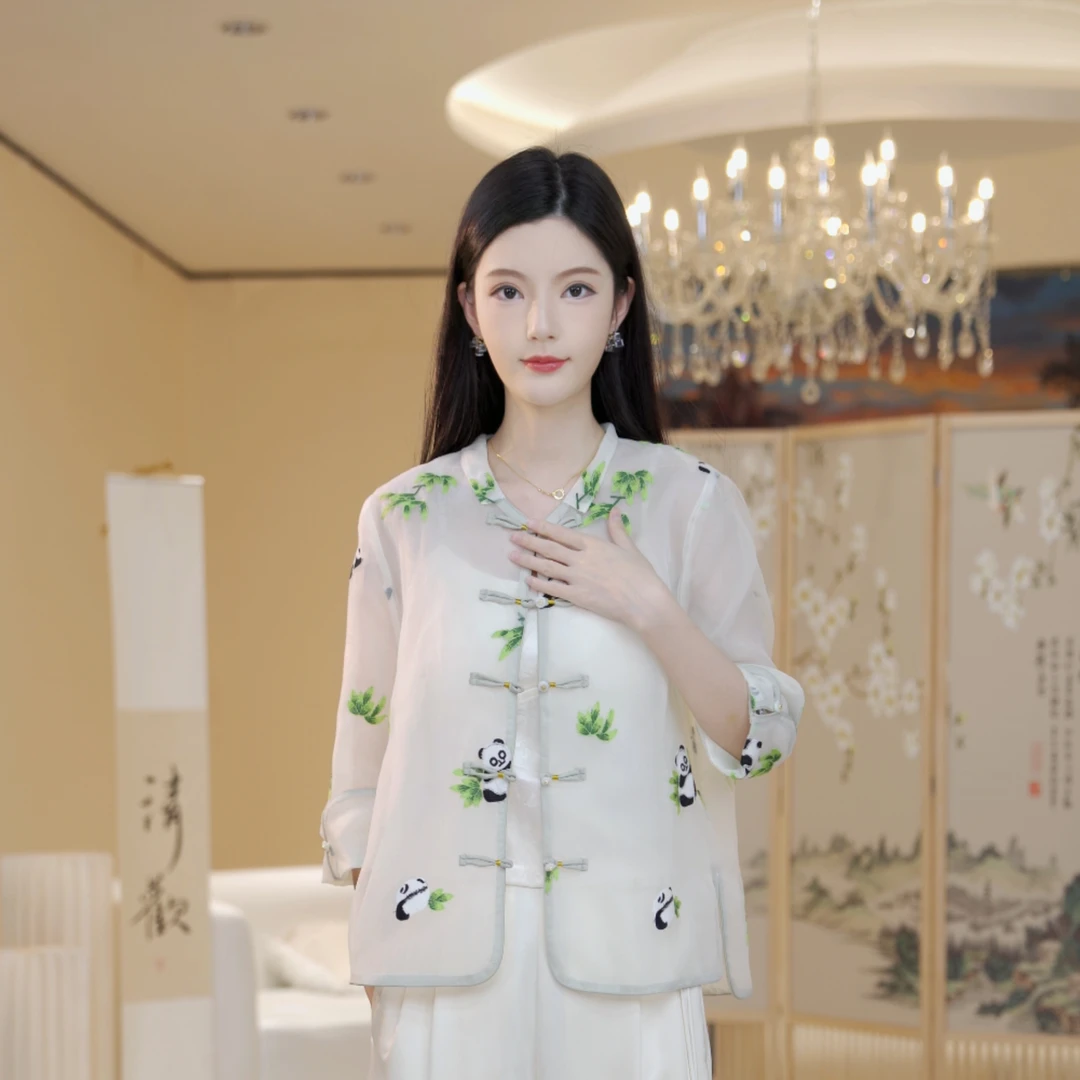 【北栀】【竹子熊猫】中国风熊猫竹子七分袖外套812565