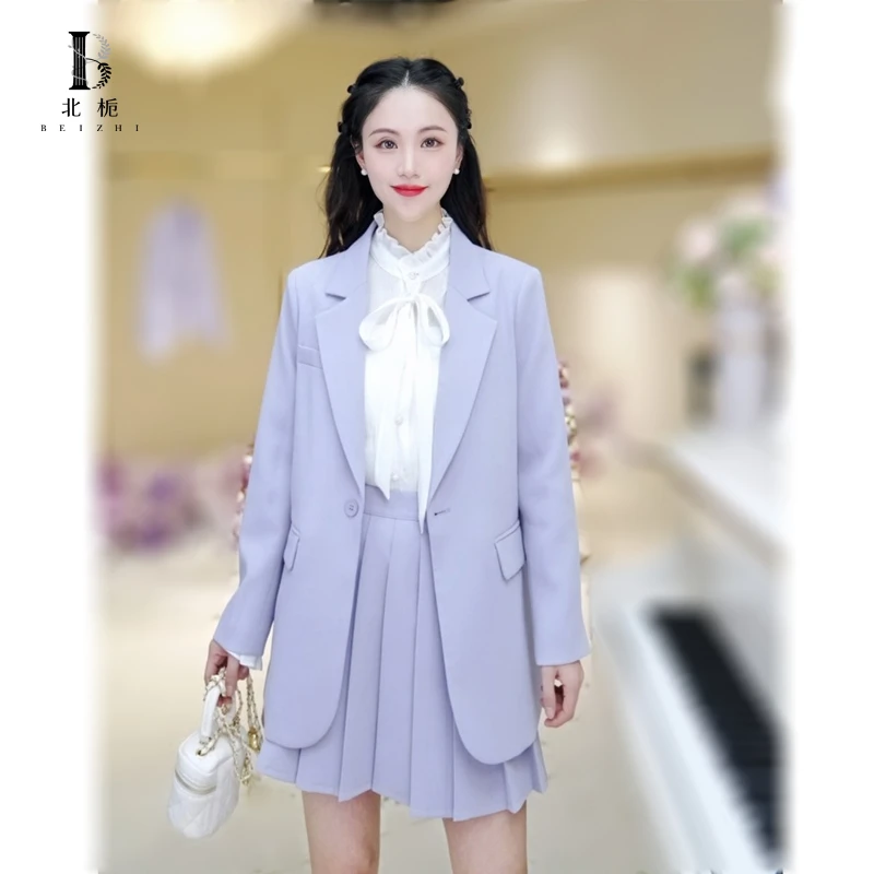 【北栀】纯色单扣后摆开叉西装外套半身裙套装女803101
