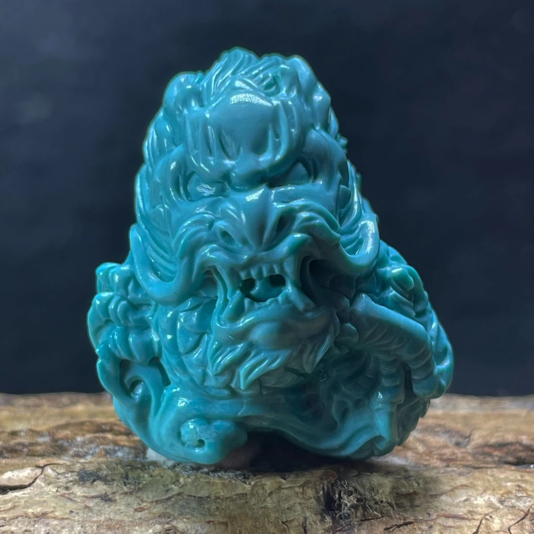 保真正品天然原矿绿松石纯手工精雕龙生肖龙吊坠颈坠挂坠挂件挂饰