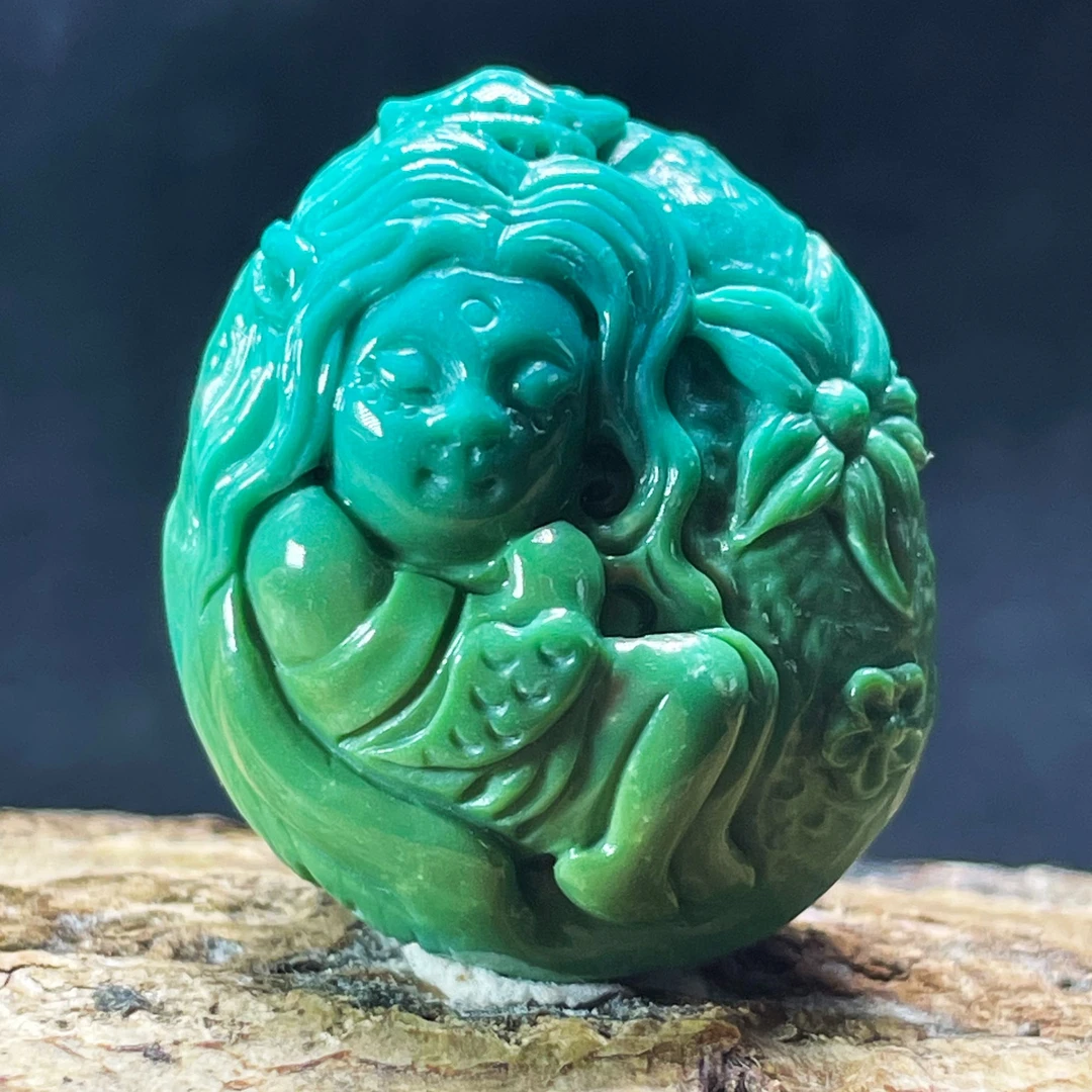 保真正品天然原矿特色绿松石纯手工精雕观音吊坠颈坠挂坠挂件颈饰