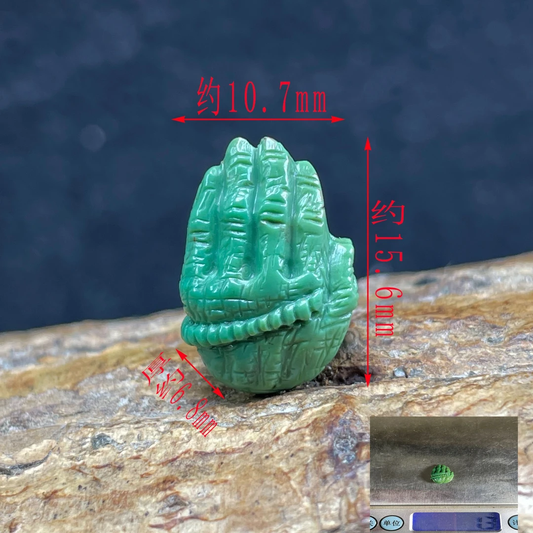 保真正品天然原矿绿松石特色菜籽绿手工雕刻双面佛手背云配饰配件