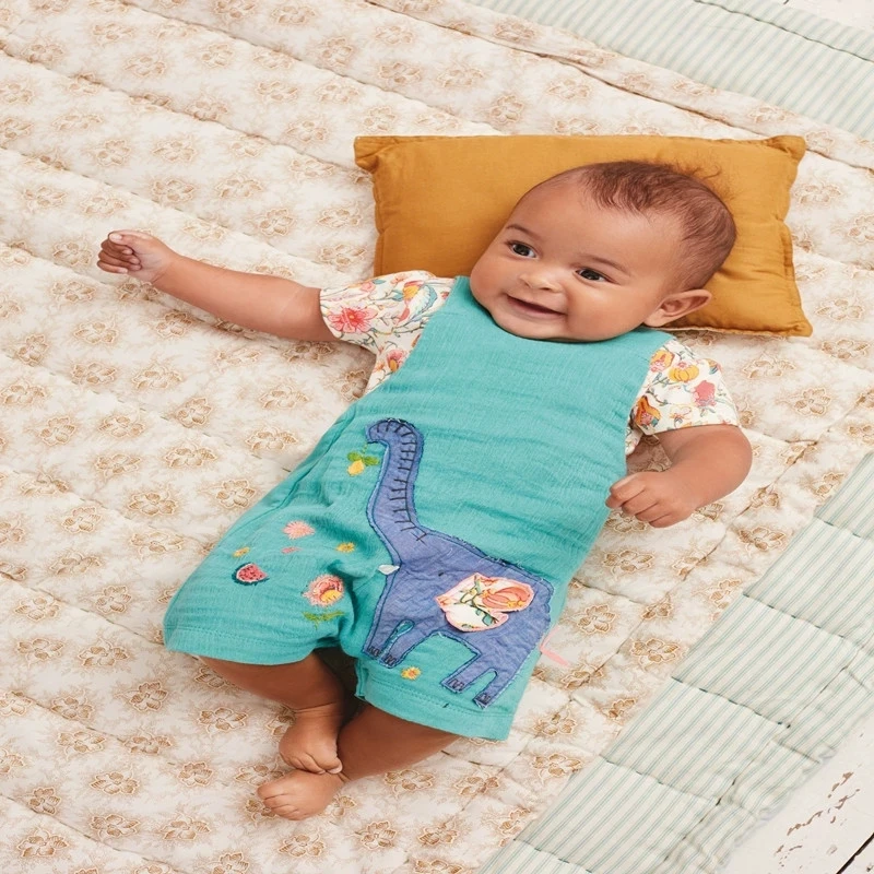 现货英国next童装夏装男女童宝卡通短袖上衣哈衣背带短裤两件套装