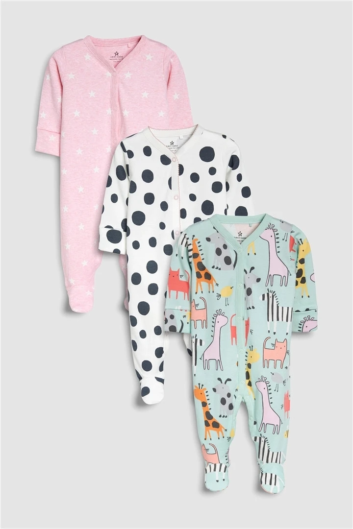 现货英国NEXT正品新款女宝宝卡通图案纯棉连体衣连身睡衣3件套