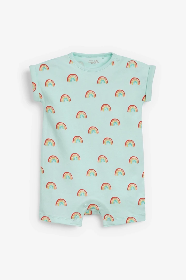 现货0-3个月59英国next男女宝童装正品动物鸭彩虹短袖连体爬服衣