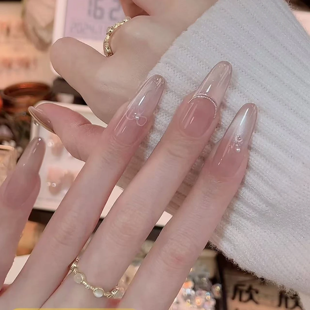 精致人生-Hand-painted clear bow 纯手工穿戴甲 10片装