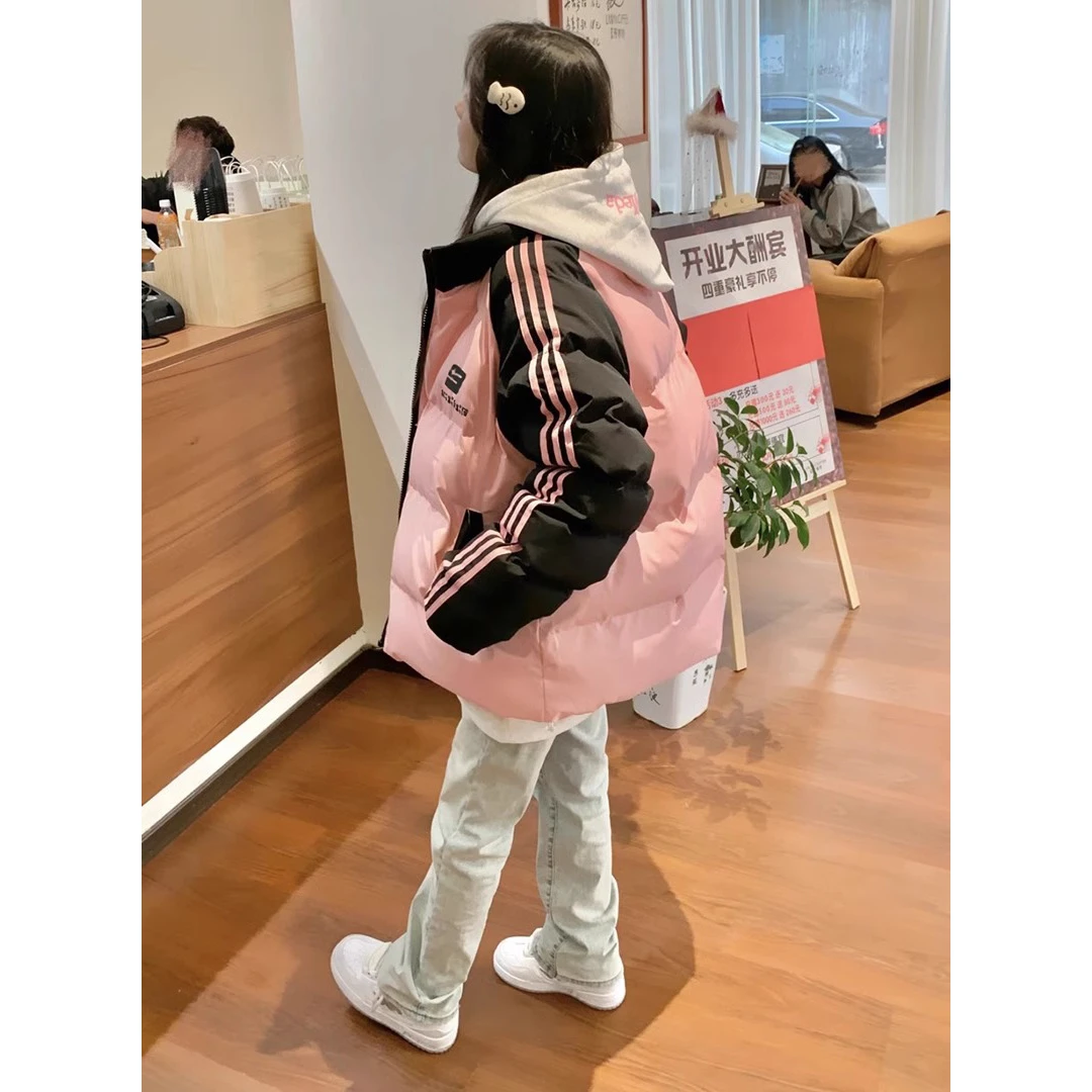 2024新款冬季美式小个子oversize棉服外套女撞色设计感加厚面包服