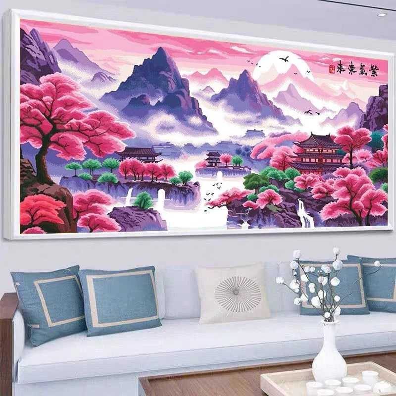 紫气东来钻石画2024新款满钻山水画客厅手工5d钻石贴画十字绣风景