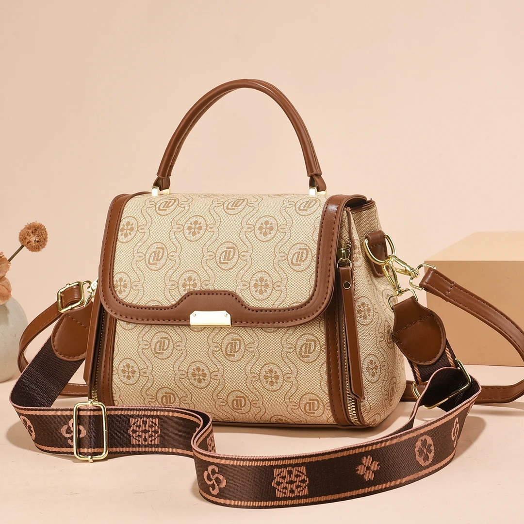 DAIFENNI欧货印花复古双肩带手提斜挎包单肩包大容量女包