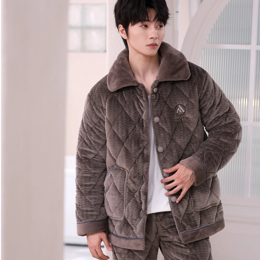 【轻奢】851时尚冬款特厚保暖冬季三层夹棉睡衣家居服可外穿男士