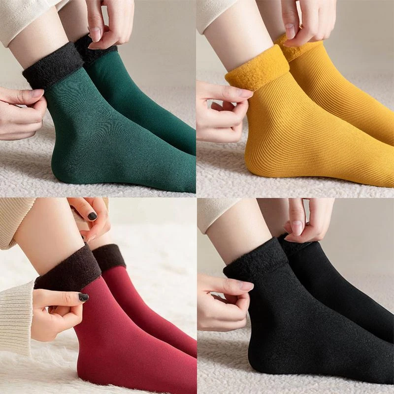 雪地袜冬季新款加绒加厚保暖男女款袜子纯色中筒袜秋冬冬款