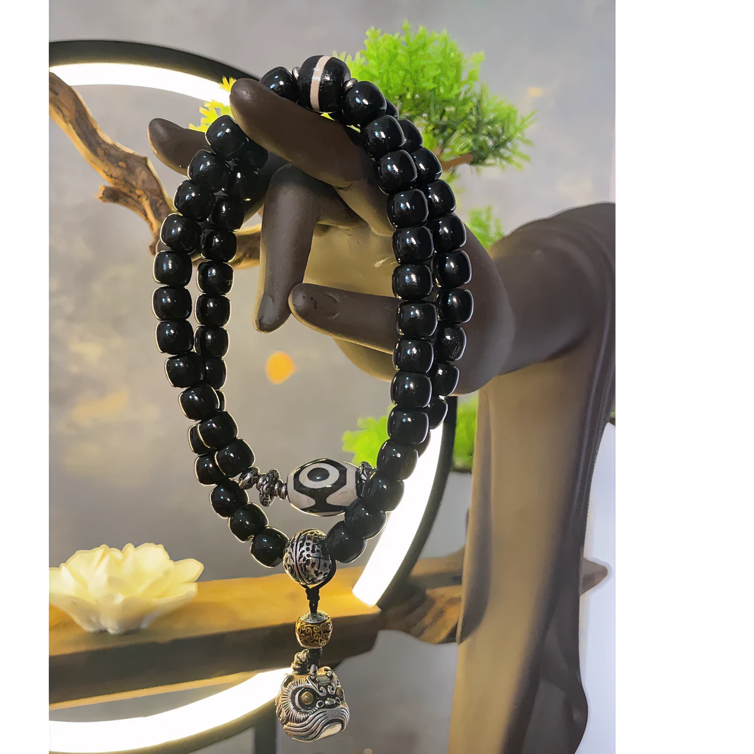 非金属珐琅手链 【墨染】原创黑驴蹄双圈百搭手链黑色复古老型8mm