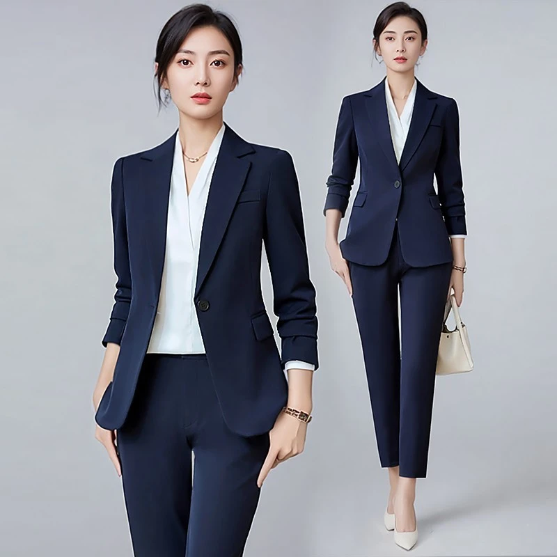 西装套装女秋冬一粒扣高端职业装气质女神范职场套装黑色工装正装