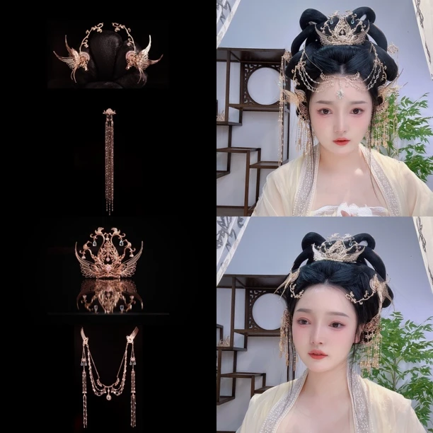 花小烟【神女大全套】纯铜锆石发冠超仙额饰翅膀发夹后压新娘