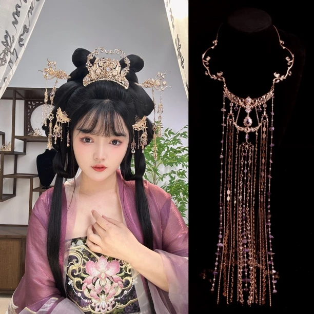 花小烟【紫鸢后压】保色铜锆石发冠流苏发簪双用流苏后压古风配饰