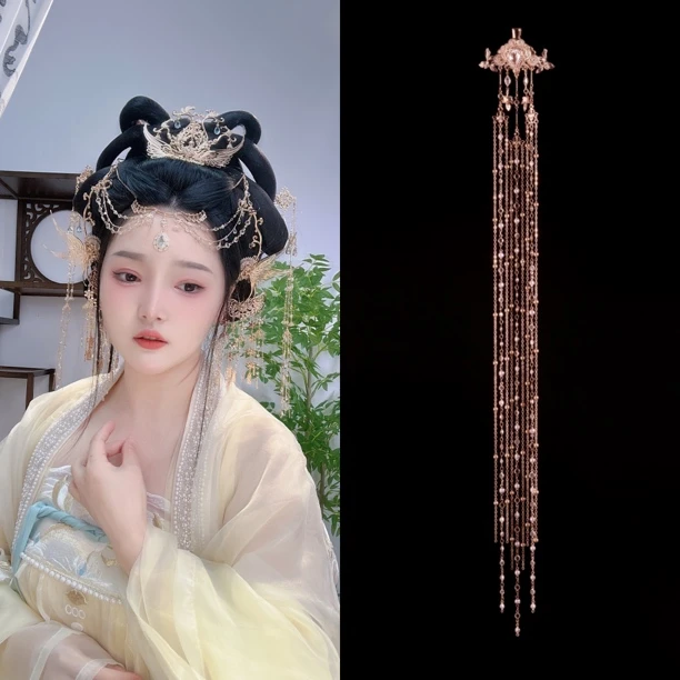 花小烟【神女后压】纯铜锆石流苏发夹后压古风汉服配饰发饰新娘