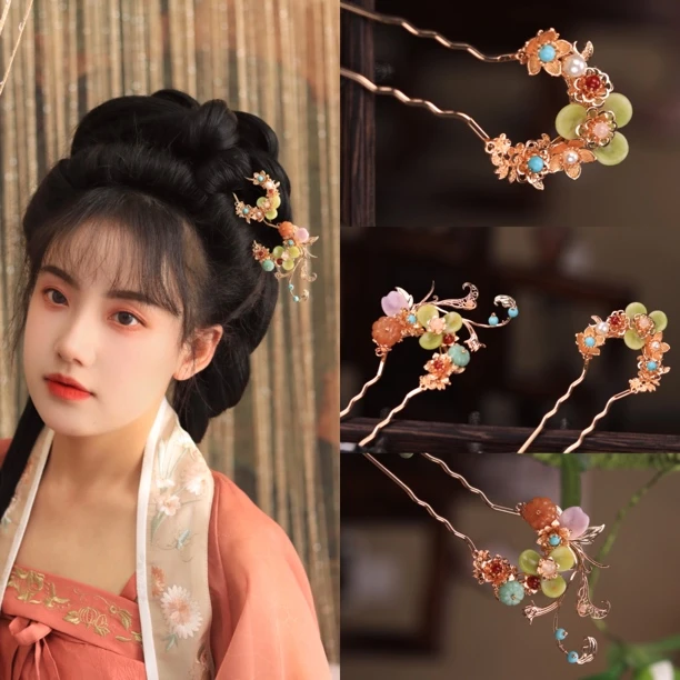 花小烟【清风醉】纯铜汉服发钗唐宋明汉服古风配饰发饰