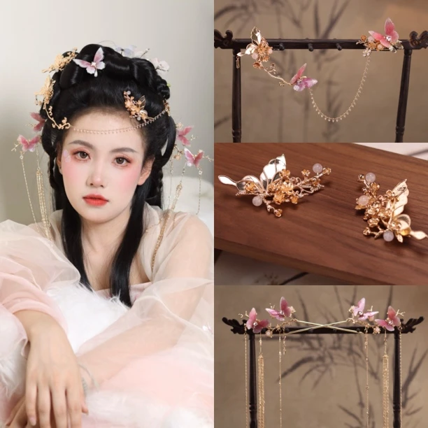 花小烟【迟梦蝶】纯铜保色国风大典同款百搭汉服配饰古风汉服头饰