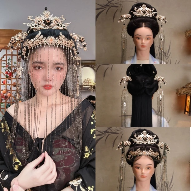 花小烟【暗夜】纯铜高保色流苏暗黑公主流苏发簪可拆卸发冠古风饰