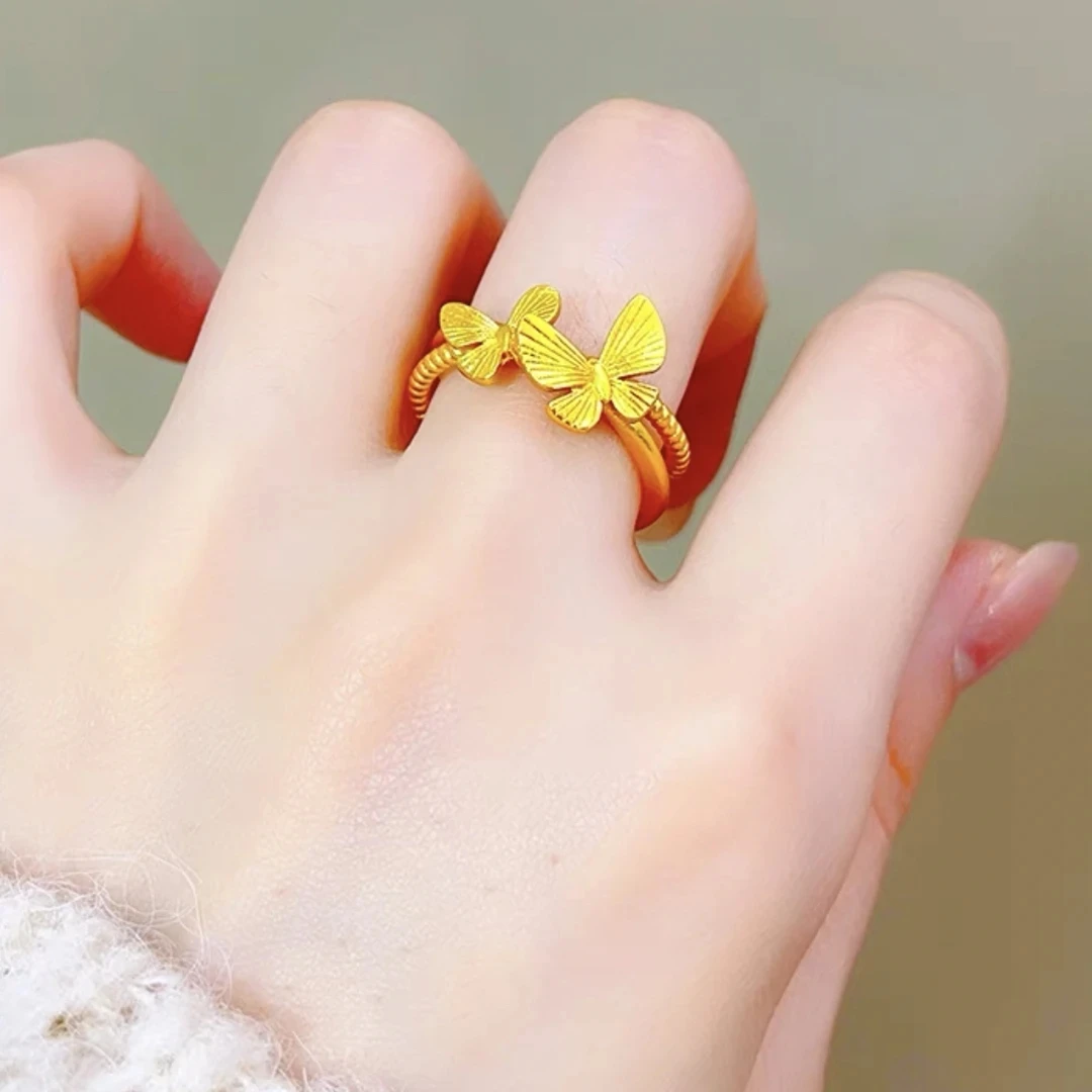 铜合金戒指 双蝴蝶开口戒指