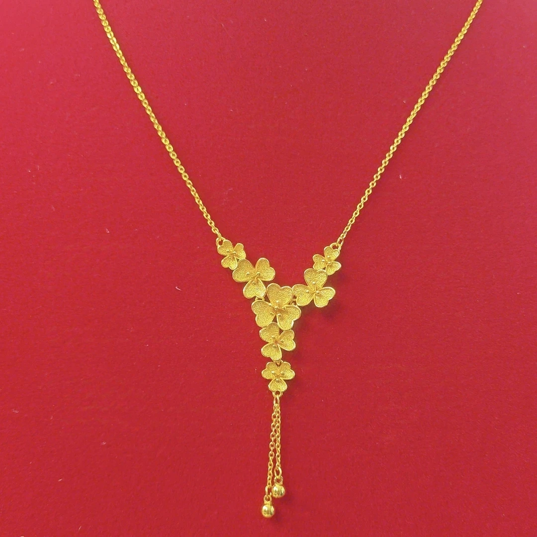 铜合金项链铜合金一套项链佳期三瓣花项链时尚金色精致精美真金