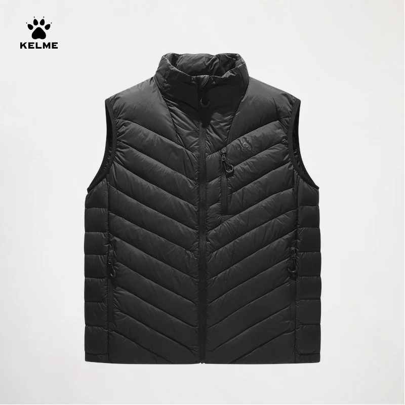 卡尔美官方户外轻薄羽绒马甲男子秋冬保暖立领运动跑步外套奥莱