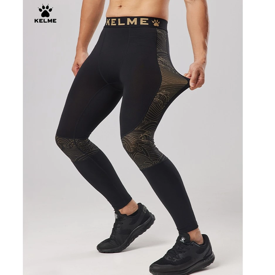 卡尔美男锦鲤元素高弹压缩裤跑步打底健身裤RZ