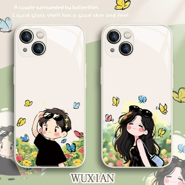 适用苹果17/华为pura70/小米14/oppo/vivo可爱男孩女孩情侣手机壳