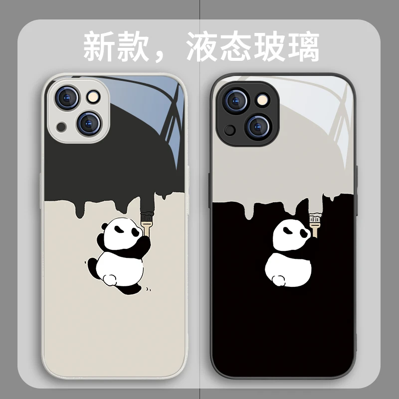 适用于苹果14/华为/小米/oppo/vivo可爱熊猫高颜值网红玻璃手机壳