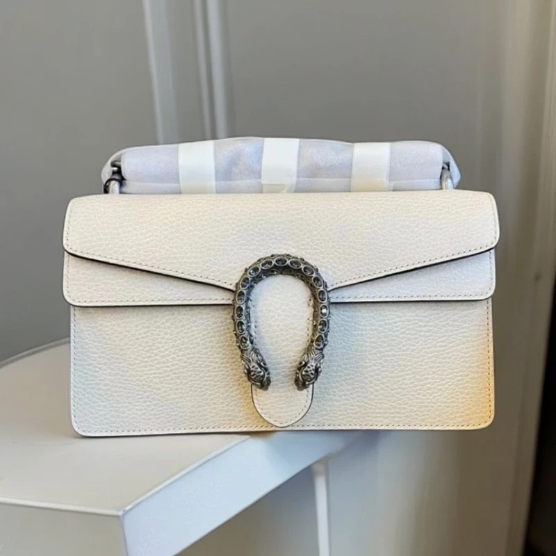 99新 GUCCI/古驰 新款酒神中号钻扣白色链条单肩包/友奢