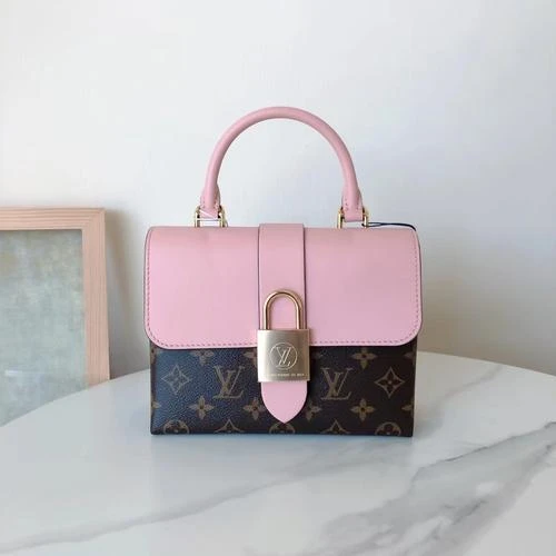 99新 LouisVuitton/路易威登 粉锁头lock bb/单肩斜挎包/友奢
