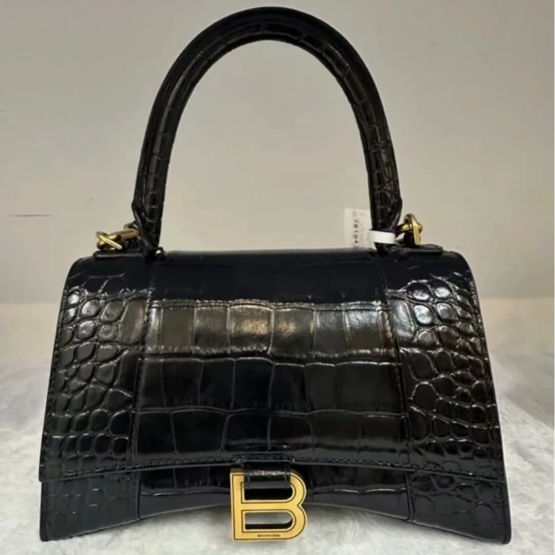 99新 Balenciaga/巴黎世家 鳄压沙漏黑金s/手提包/单肩包(甄选)