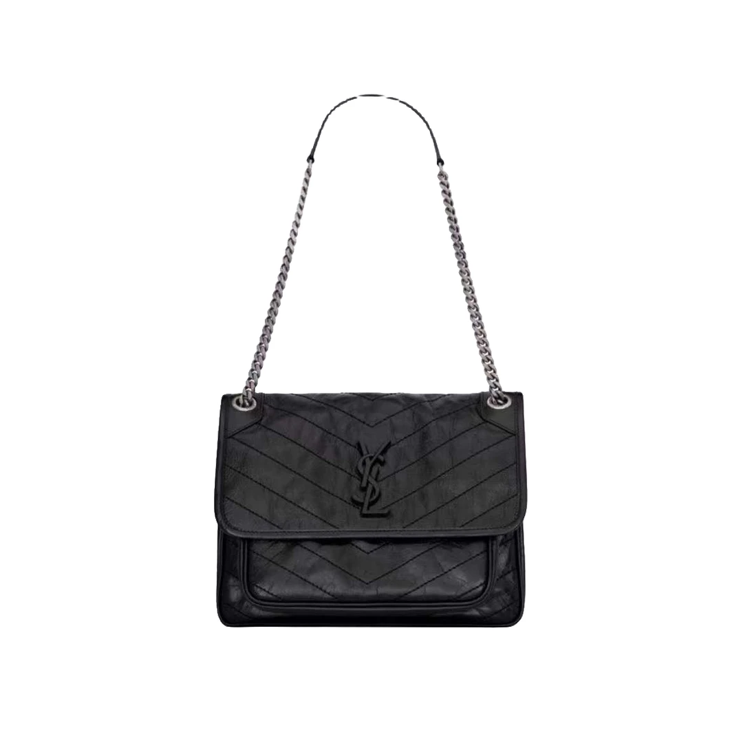 99新 YSL/圣罗兰 NIKI中号黑色单肩斜挎包/许可