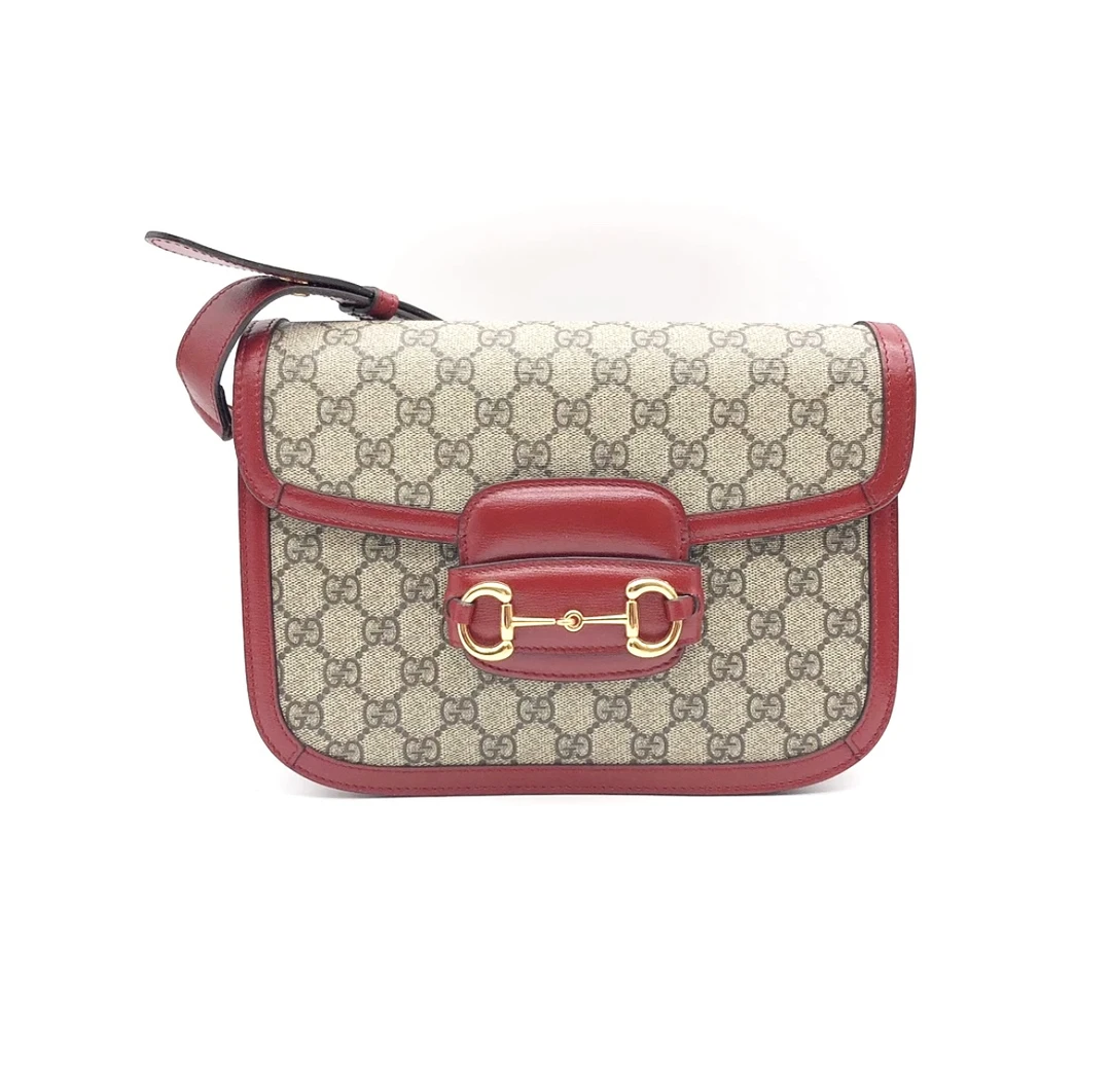 99新 GUCCI/古驰 1955系列红拼老花马鞍包单肩斜挎包/许可