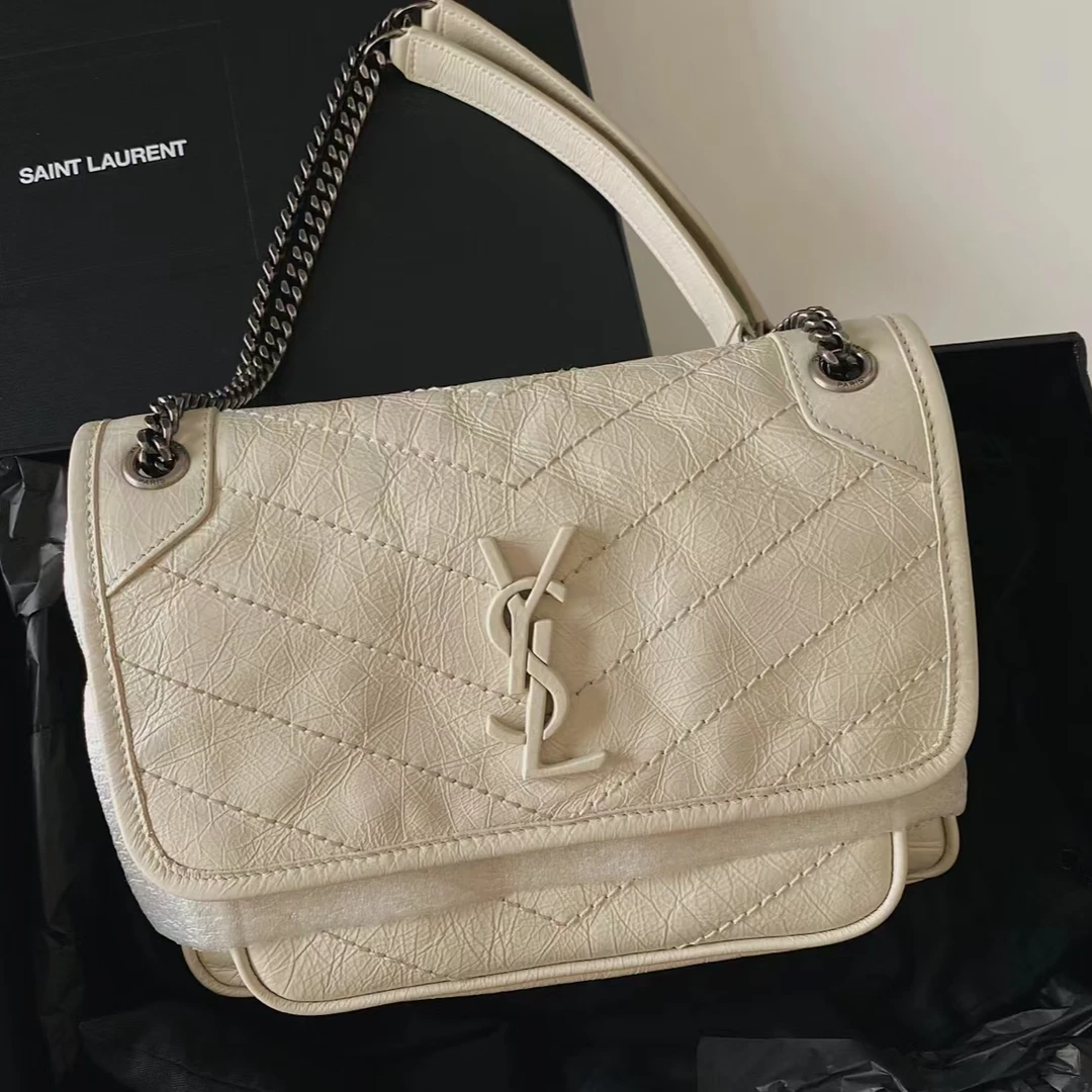 99新 YSL/圣罗兰 NIKI白色小号D扣/单肩斜跨包/许可