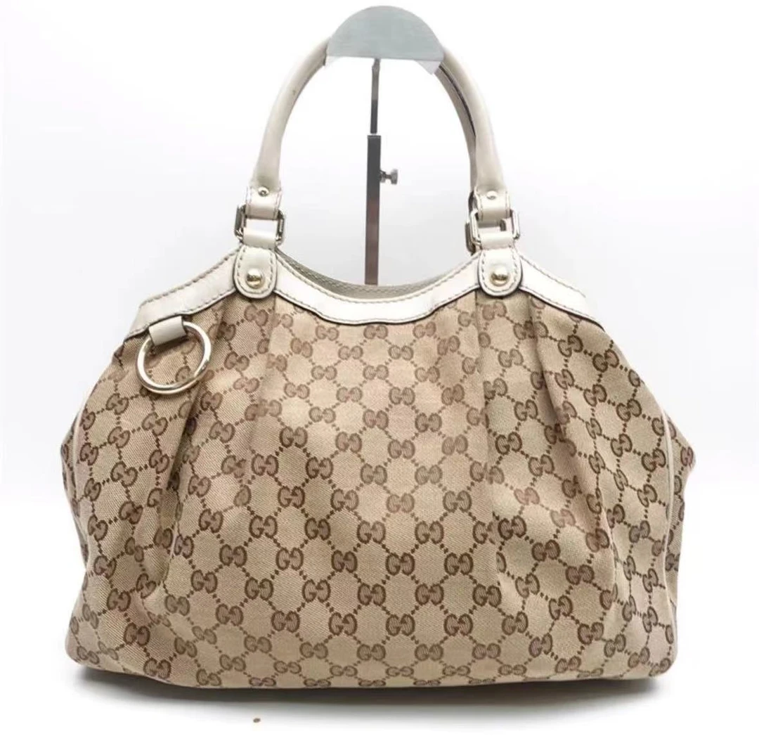 95新 GUCCI/古驰 单肩包/旅行包/手提/白色/老花托特/经典/友奢