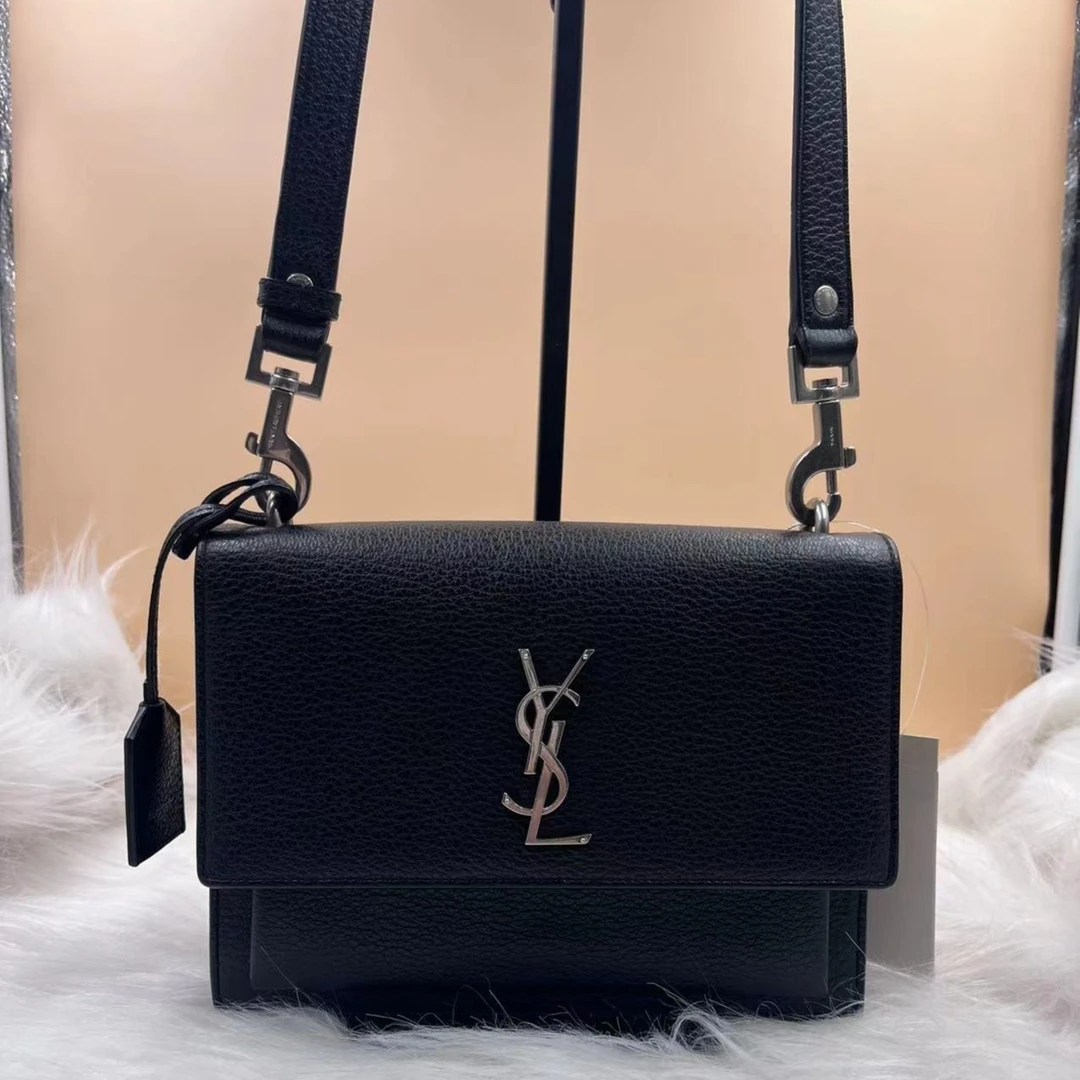 99新 YSL/圣罗兰 黑银日落包 斜跨包单肩包/许可