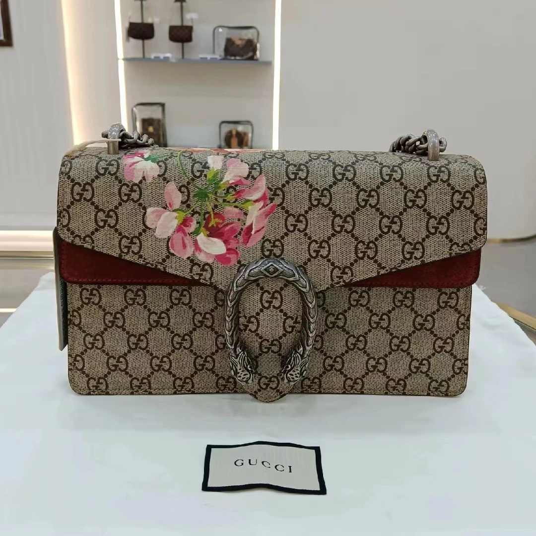 99新 GUCCI/古驰 酒神花卉中号天竺葵/链条包单肩包/许可