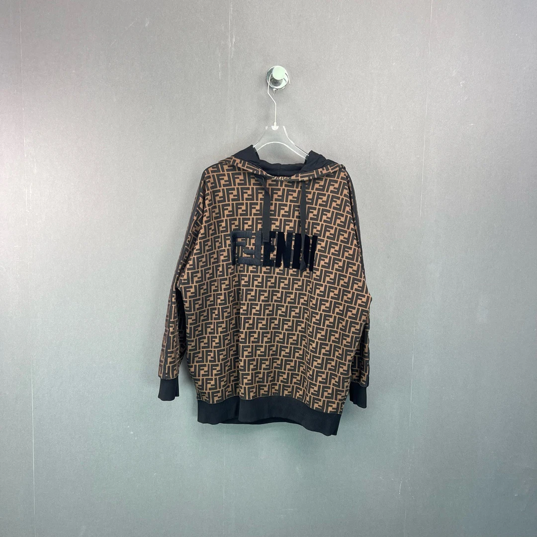 95新 FENDI/芬迪 S码/满印花纹刺绣字母连帽卫衣/9371241