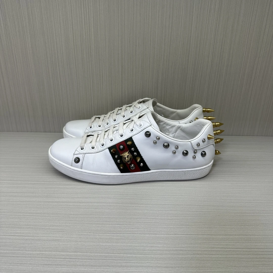 95新 GUCCI/古驰 38码/虎头铆钉款休闲小白鞋/8160194