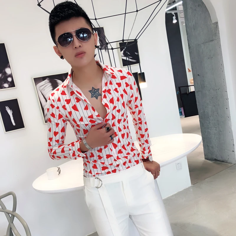 长袖衬衫男秋季韩版帅气潮流修身免烫印花高级感衬衣青年休闲上衣